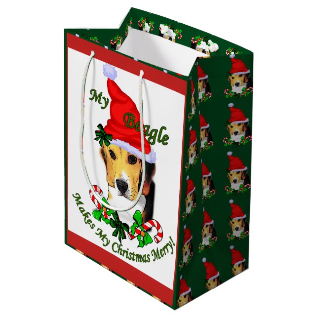 Cute Beagle Christmas Merry Medium Gift Bag (Back Angled)