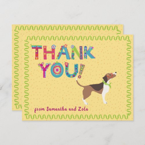 Cute Beagle Dog Colorful Floral Letters Thank You Card