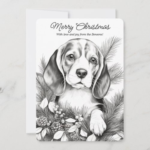 Cute Beagle Dog Enjoying Christmas Coloring Holiday Card