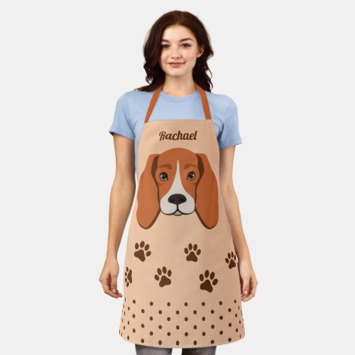 Cute Beagle Dog Face and Paw All_Over Print Apron