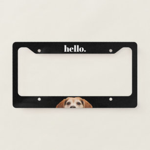 Cute Beagle Dog Face Funny Hello Black License Plate Frame