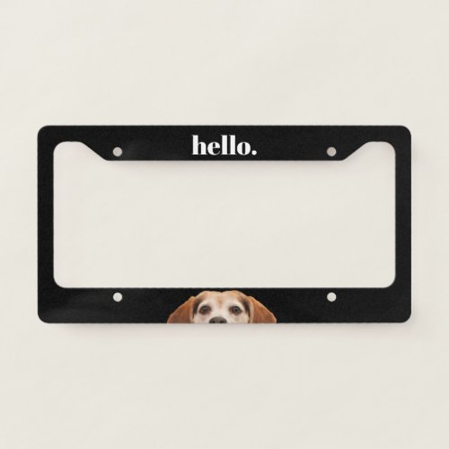 Cute Beagle Dog Face Funny Hello Black License Plate Frame