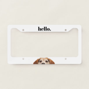 Cute Beagle Dog Face Funny Hello License Plate Frame