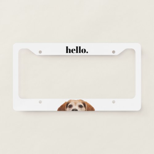Cute Beagle Dog Face Funny Hello License Plate Frame