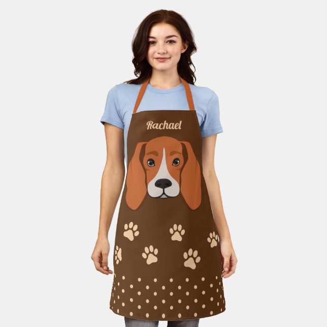 Cute Beagle Dog Face Personalized Name Apron (Worn)
