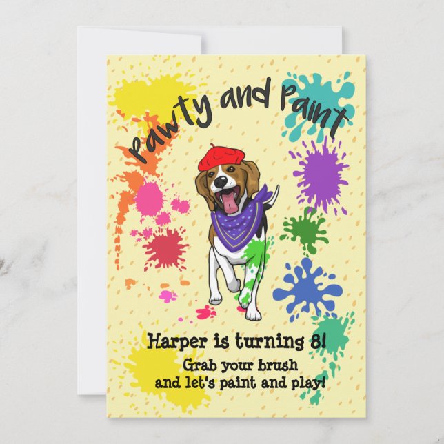 Cute Beagle Dog Fun Art Birthday Invitation (Front)