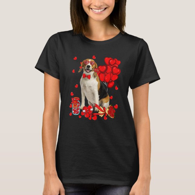 Cute Beagle Dog Funny Heart Valentine's Day Dog Mo T-Shirt (Front)