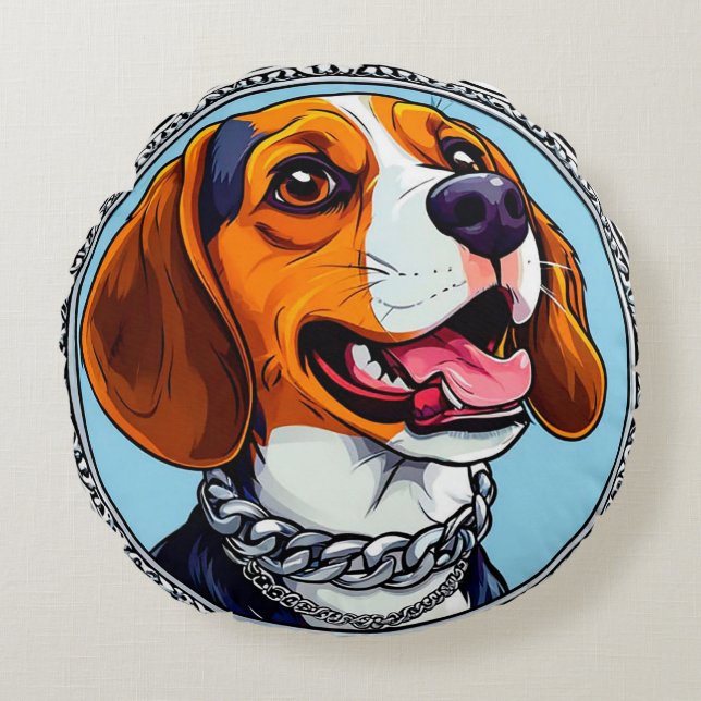 🐶 Cute Beagle Dog Gift For Pet Lover 🎁 Round Pillow (Front)