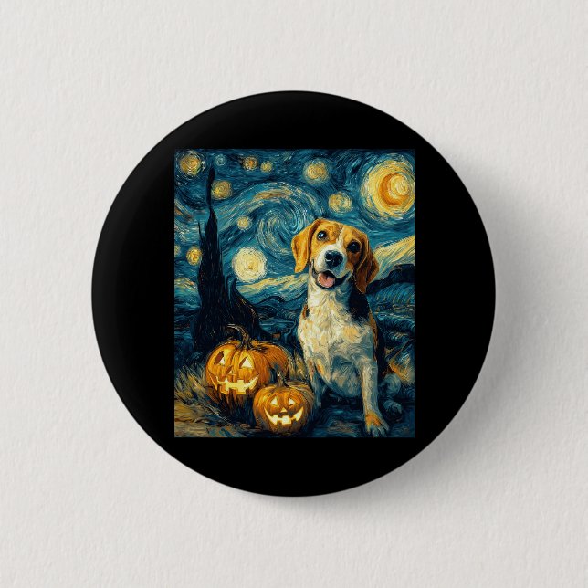 Cute beagle Dog Halloween Jack O Lantern Pumpkin F Button (Front)