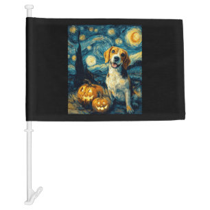 Cute beagle Dog Halloween Jack O Lantern Pumpkin F Car Flag