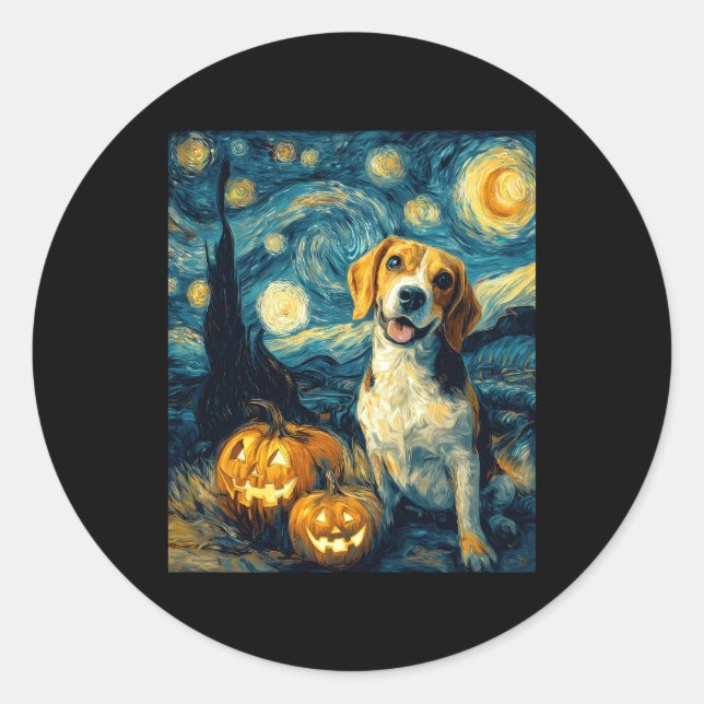 Cute beagle Dog Halloween Jack O Lantern Pumpkin F Classic Round Sticker (Front)