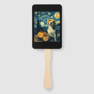 Cute beagle Dog Halloween Jack O Lantern Pumpkin F Hand Fan