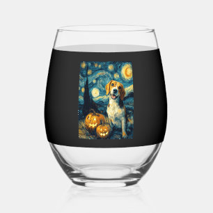 Cute beagle Dog Halloween Jack O Lantern Pumpkin F Stemless Wine Glass