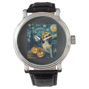 Cute beagle Dog Halloween Jack O Lantern Pumpkin F Watch