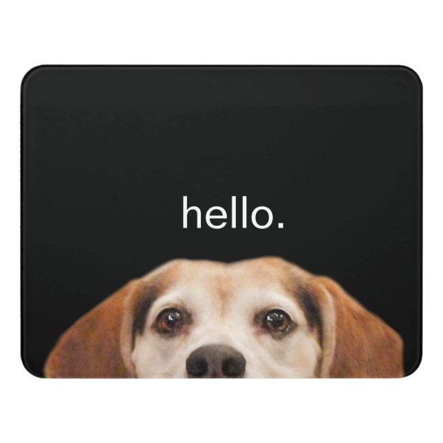Cute Beagle Dog Hello Funny Black Door Sign (Contemporary Front)