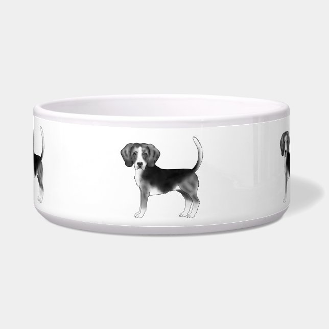 Cute Beagle Dog Illustration In Black And White Bowl (Front)