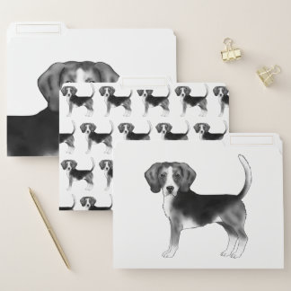 Cute Beagle Dog Illustration In Black And White File Folder