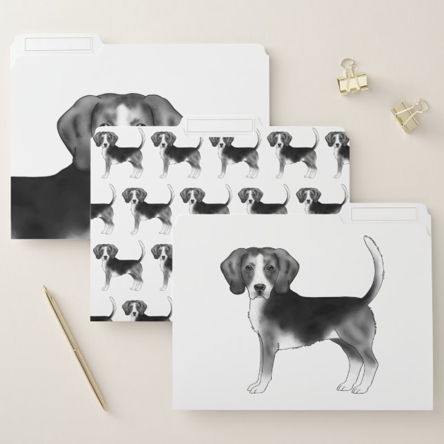 Cute Beagle Dog Illustration In Black And White File Folder (Set)