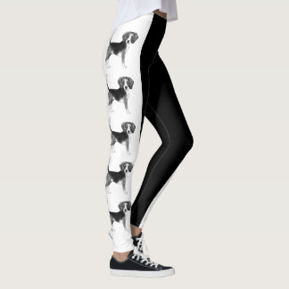 Cute Beagle Dog Illustration In Black And White Leggings