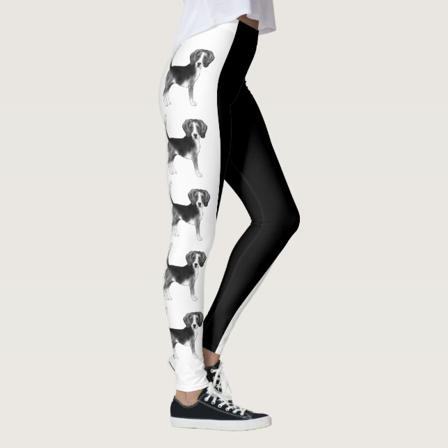 Cute Beagle Dog Illustration In Black And White Leggings (Right)