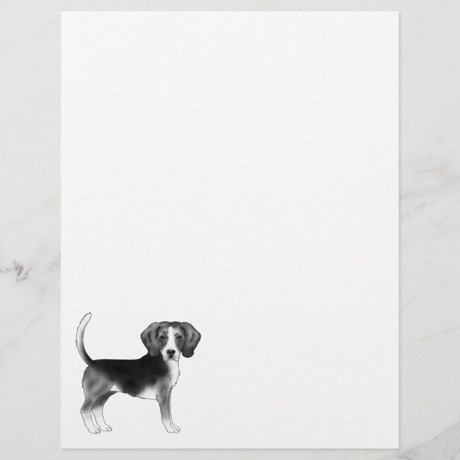 Cute Beagle Dog Illustration In Black And White Letterhead (Front)