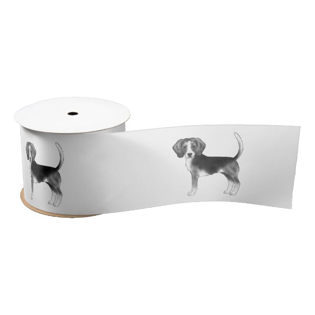 Cute Beagle Dog Illustration In Black And White Satin Ribbon (Spool)