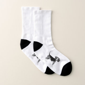 Cute Beagle Dog Illustration In Black And White Socks