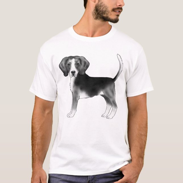 Cute Beagle Dog Illustration In Black And White T-Shirt (Front)