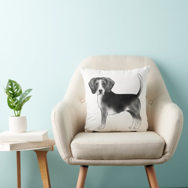 Cute Beagle Dog Illustration In Black And White Throw Pillow (Chair)