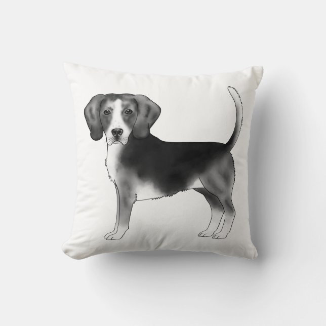 Cute Beagle Dog Illustration In Black And White Throw Pillow (Front)