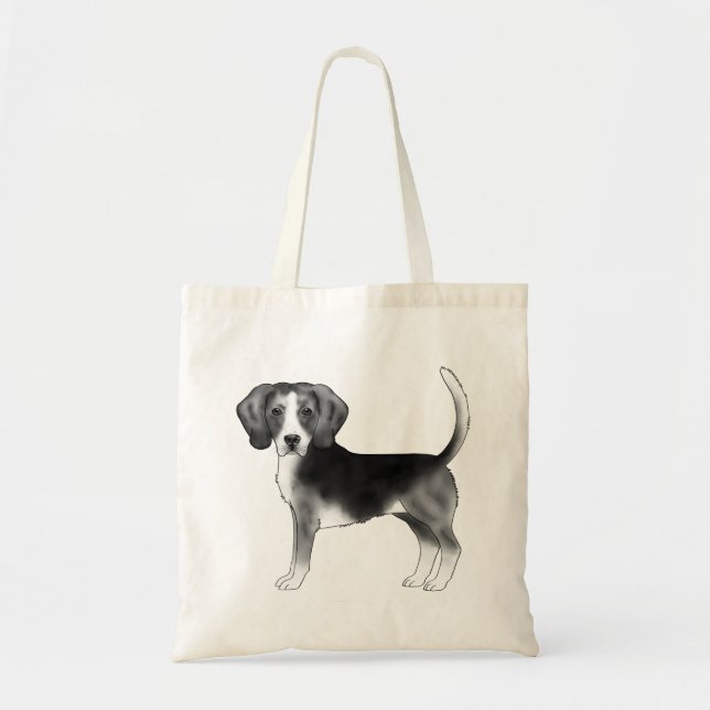 Cute Beagle Dog Illustration In Black And White Tote Bag (Front)