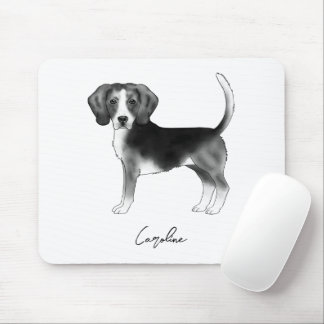 Cute Beagle Dog In Black And White And Custom Name Mouse Pad