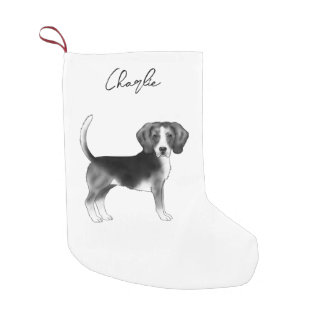 Cute Beagle Dog In Black And White And Custom Name Small Christmas Stocking