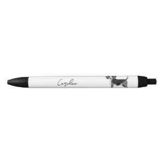 Cute Beagle Dog In Black And White And Custom Text Black Ink Pen