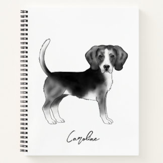 Cute Beagle Dog In Black And White And Custom Text Notebook