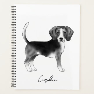 Cute Beagle Dog In Black And White And Custom Text Planner