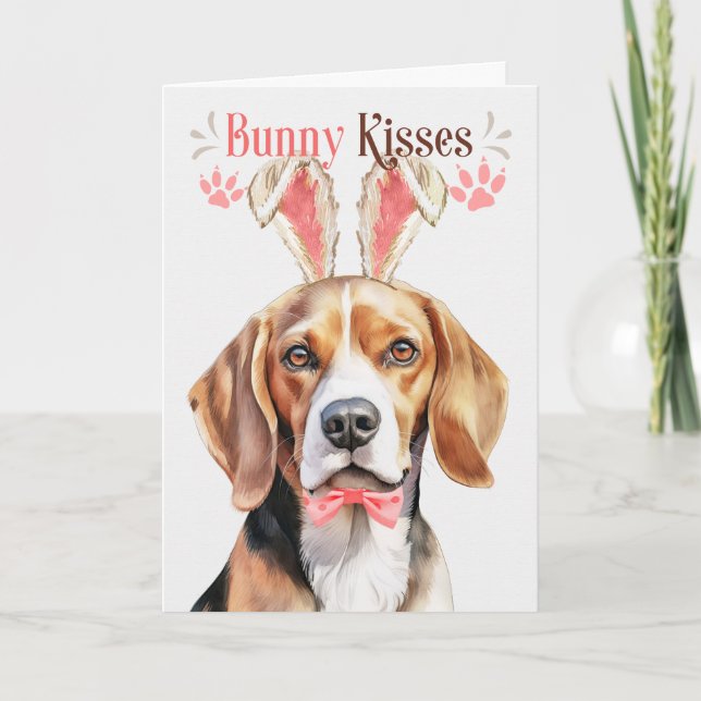 Cute Beagle Dog in Bunny Ears Easter Holiday Card (Front)