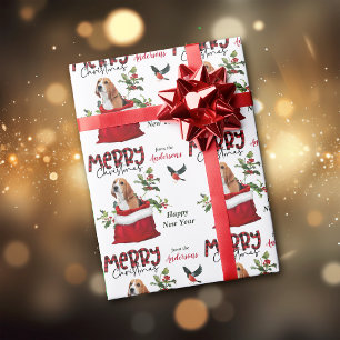 Cute Beagle Dog in Christmas Gift Bag Wrapping Paper