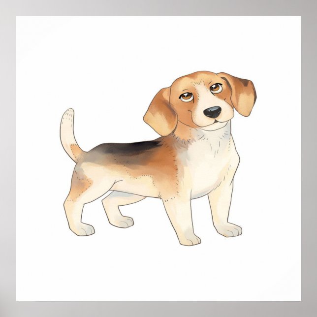 Cute Beagle Dog Paintings Poster (Front)