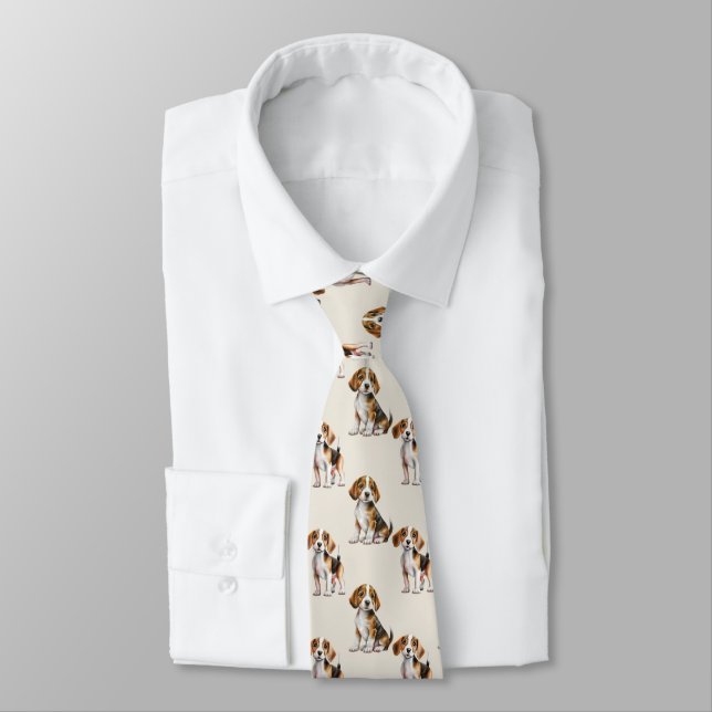 Cute Beagle Dog Pattern Neck Tie (Tied)