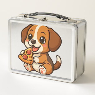 Cute beagle dog pizza pizza lovers cartoon metal lunch box