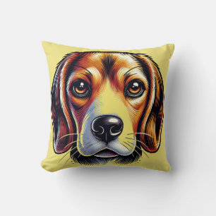 Cute Beagle Dog Portrait with Vibrant Colors Throw Pillow