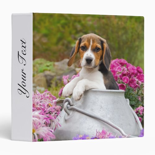 Cute Beagle Dog Puppy in Milk Churn with Flowers _ Binder