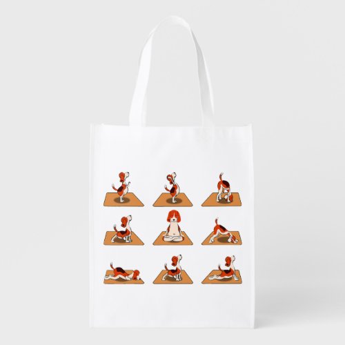 Cute Beagle Dogs Yoga Asana Poses  Grocery Bag
