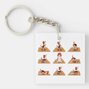 Cute Beagle Dogs Yoga Asana Poses Keychain
