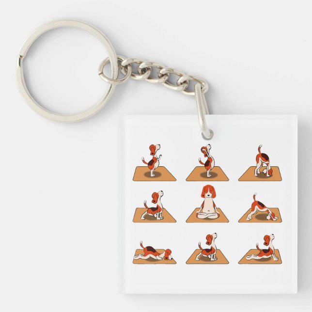 Cute Beagle Dogs Yoga Asana Poses  Keychain (Front)