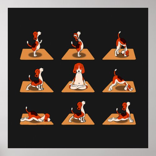 Cute Beagle Dogs Yoga Asana Poses  Poster