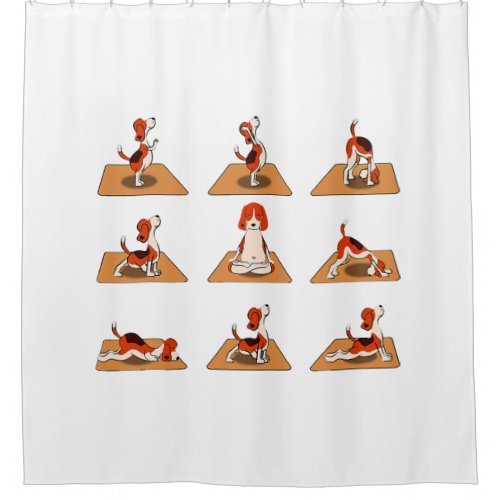 Cute Beagle Dogs Yoga Asana Poses  Shower Curtain