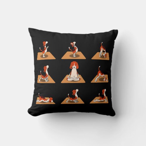 Cute Beagle Dogs Yoga Asana Poses Throw Pillow