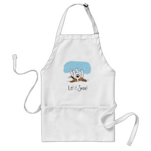 Cute Beagle Enjoying Winter Let it Snow Holiday Adult Apron